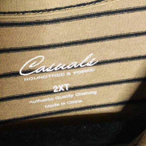 Roundtree & Yorke shirt striped brown pocket collar short sleeve cotton 2XT READ - Picture 8 of 12